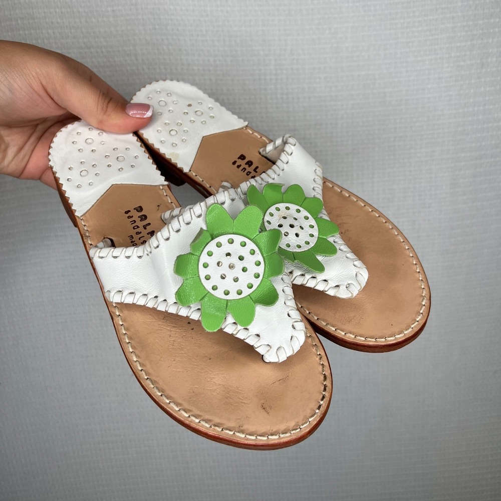 Jack Rogers‎ Palm Beach Size 6 Sandals Leather Thong Sandals Women's White Green